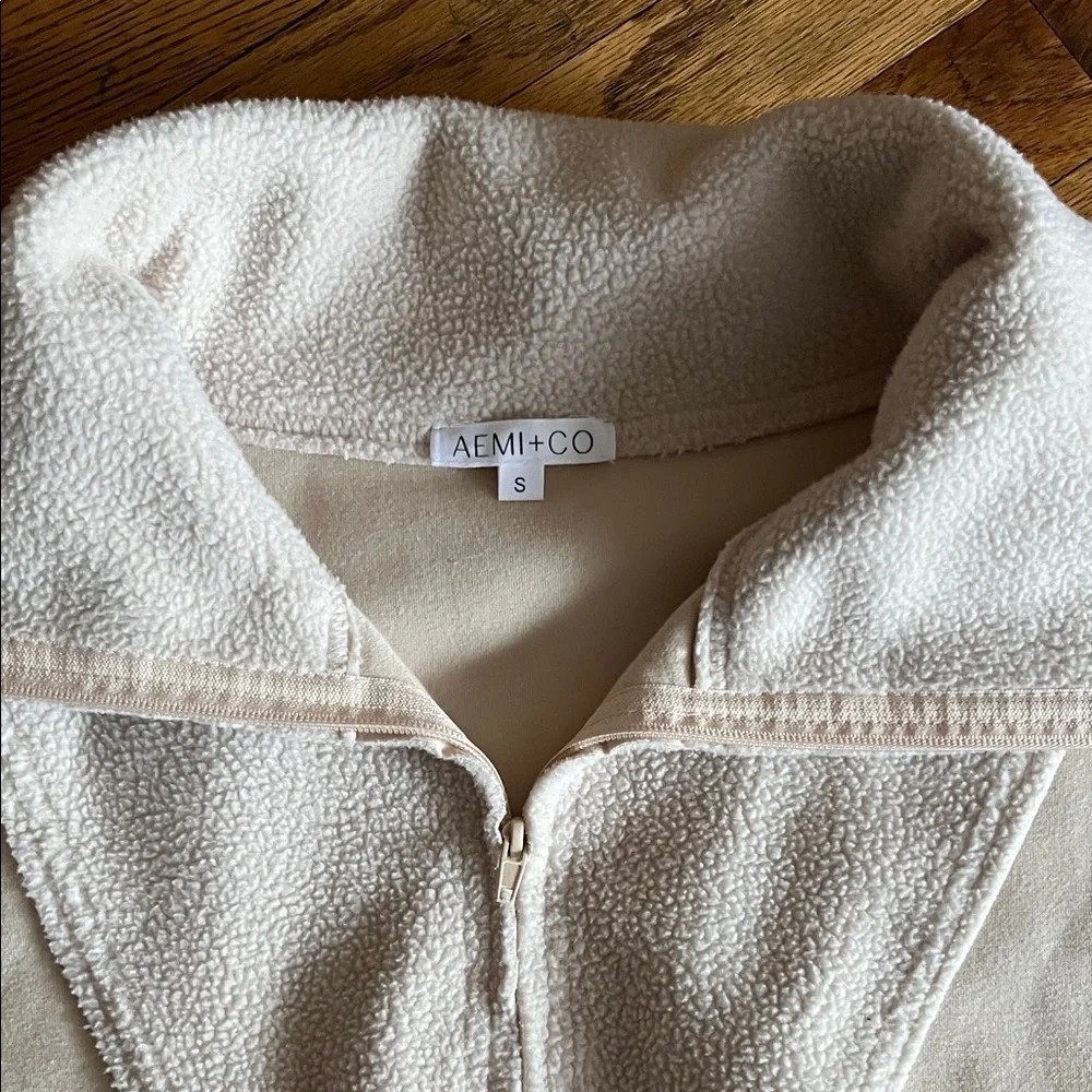 AEMI+CO Cream Teddy Half-Zip Pullover Jacket